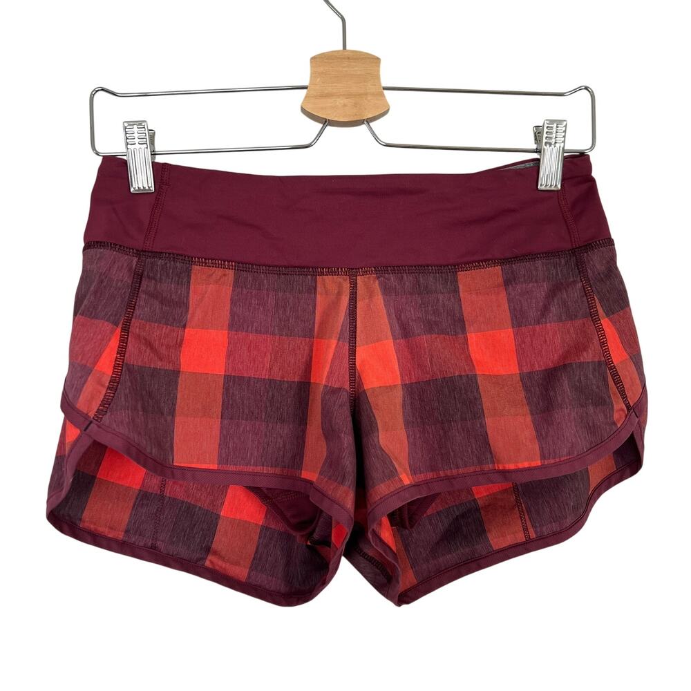 Lululemon Women’s Speed Up Low Rise Red Running Lined Shorts W7C02S Size 4 2.5"